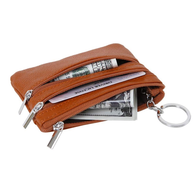 Cynure Women's Genuine Leather Coin Purse Mini Pouch Change Wallet with Keychain,brown - Image 4